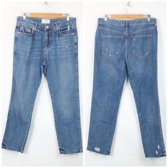 Free People 29 Womens Distressed Button-fly Released Hem Straight Denim Jeans - Picture 1 of 8